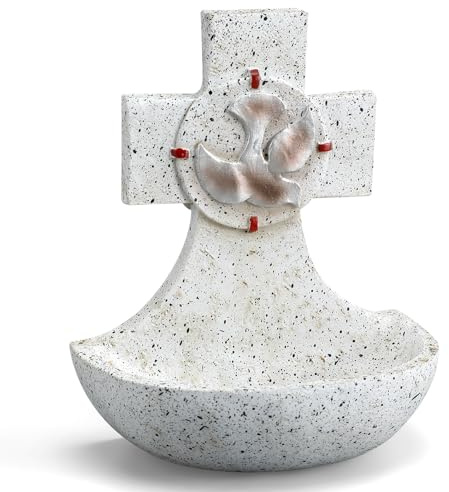 Bucherry Holy Water Font Resin Cross Baptism Holy Water Container 5 Inch Religious Decoration for Home Catholic Church Baptism Gift