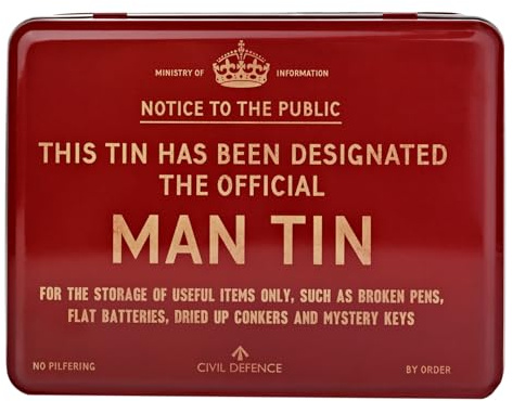 Civil Defence Official Man Tin, Red Metal Storage Box with Crown Design | Storage Tin Fun Gift Suitable for Birthday Father's Day Christmas