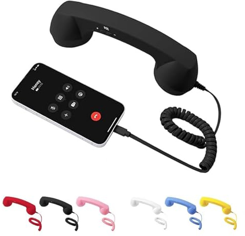 Auricular de Teléfono Retro Upgrade 2026, Auriculares de Teléfono Retro con Cable Tipo-C, Receptor de Teléfono Móvil Clásico con Cable de Conexión Manual, Accesorio de Estilo Años 90 para Fotos, para