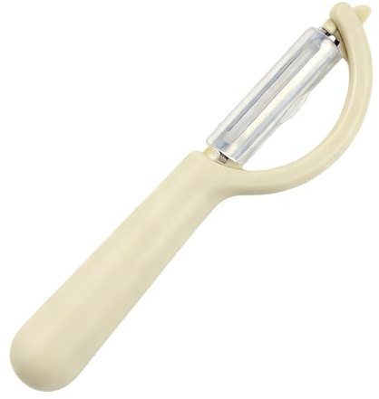 Pelador de Patatas y Verduras con Funda Protectora, Pelador Multifuncional de Acero Inoxidable con Mango Ergonómico para Tomates, Zanahorias y Frutas, 16.5x3.5cm, Color Blanco Crema