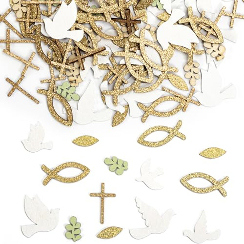 Deco Bapteme Garcon Fille, 140 Pièces Confettis en Bois Confetti Baptême Deco Table Bapteme Decoration Table Decoration Communion