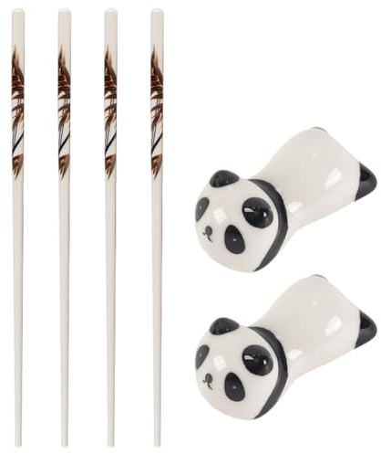 Ticha Juego de palillos reutilizables, 2 pares de palillos de cerámica con 2 soportes de panda para sushi, ramen, fideos, arroz. Juego de palillos chinos, regalo ideal para amantes de la comida.