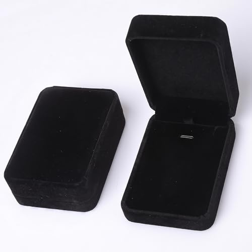 VVPENA 2 Stück Schmuck Geschenkbox Schwarz Samt, Schmuckschachtel für Halsketten Anhänger
