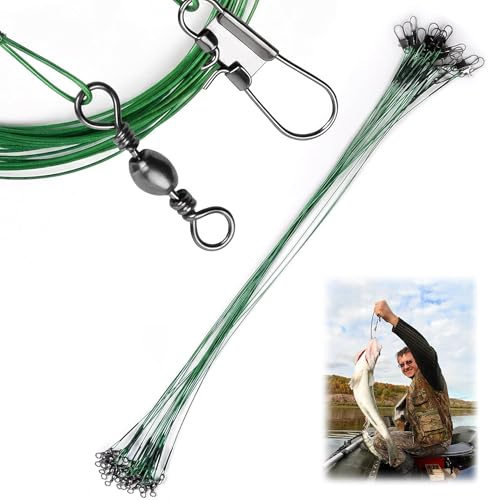 LEOUEANR 20Pcs Fishing Hooks with Leader, Stainless Steel Wire Traces for Pike & Predator Bait, Corrosion-Resistant for Fresh/Saltwater(20 cm)