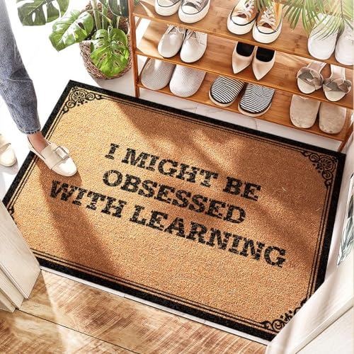 EJXN Rep dörr kokosmatta I Might Be Obsessed With Learning | Pool - tvättstuga/blommig - ytterdörr, kök och vattentäta köksgolv (65 x 90 cm)
