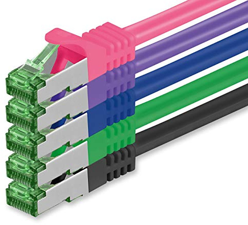 Nätverkskabel CAT 7 CAT 7 SFTP - 5 st (svart grön blå lila magenta) 1,5 m - Ethernet LAN DSL modem router - flerfärgad