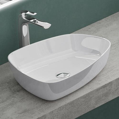 Mai & Mai Lavabo da Appoggio 51.1x38.7x12cm, Lavandino Bagno Colossum806 Lavabo da Marmo Fuso, Bianco Lucido