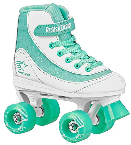 Roller Derby Firestar Youth Girl's Quad Roller Skates, White/Mint, Size 02