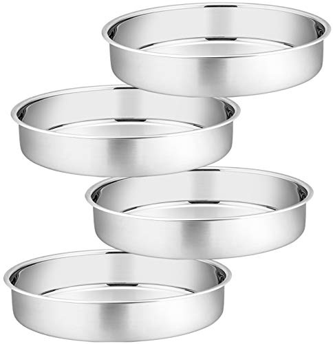 P&P CHEF Cake Pan Set of 4, Stainless Steel Baking Round Cake Pans Tins Bakeware for Birthday Wedding, Leak-proof & Easy Clean, Mirror Finish & Easy Releasing, 11 Inch