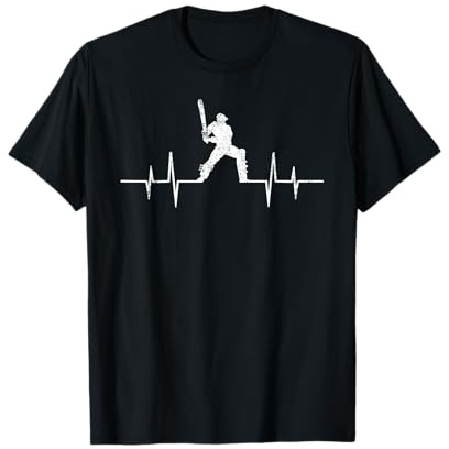 Funny ECG Cricket Game Lover Gifts Cool Cricket Heartbeat T-Shirt
