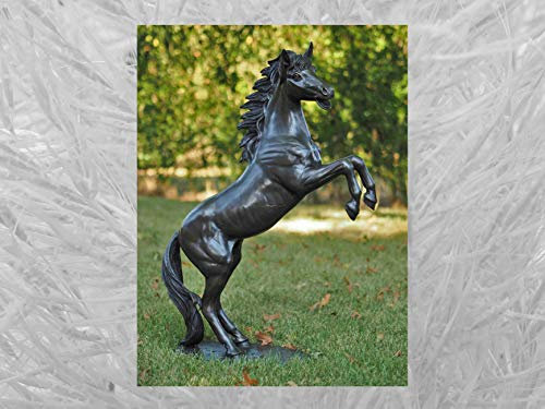 IDYL Bronze-Skulptur Kleines aufbäumendes Pferd | 100x30x65 cm | Tierfigur aus Bronze handgefertigt | Gartenskulptur oder Teich-Dekoration | Hochwertiges Kunsthandwerk | Wetterfest