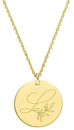 SCHOSCHON Kette Buchstabe Plättchen-Anhänger 925 Silber Gravur Blätterranke