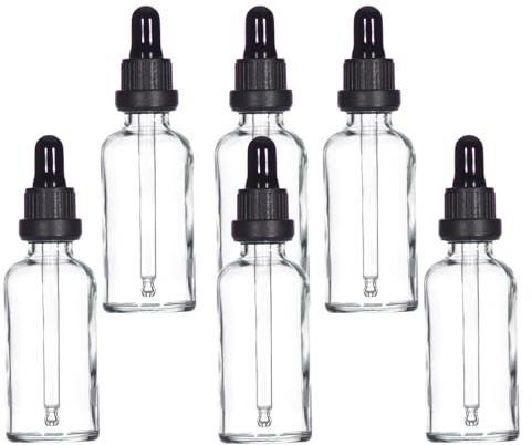 YIZHAO Trasparente Bottiglie Contagocce Vetro 50ml, con Pipette Contagocce Vetro,per Oli Essenziali, Aromaterapia, Laboratorio, Fragranze, Cosmetici, Viaggio - 6 Pcs
