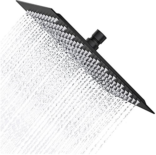 Drenky Duschkopf Regendusche,Regenduschkopf 12 Zoll Eckig Schwarz Matt Aus Echter A2 Edelstahl Mit 144 Anti-Kalk Düsen Regendusche Duschkopf 30x30cm