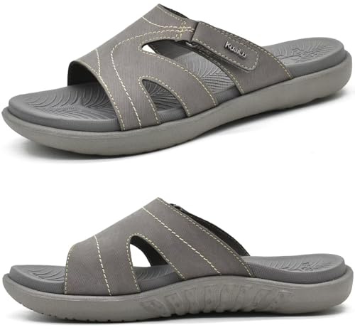 KuaiLu Womens Fashion Orthotic Slides Ladies Lightweight Athletic Yoga Mat Walking Sandals Slip On Thick Cushion Recovery Slippers Sandles Comfortable Plantar Fasciitis Arch Support Grey Size 8