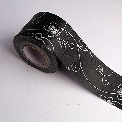 Dostear TapetenbordüRe Selbstklebende BordüRe Wand Wohnzimmer Tapeten Fliesenaufkleber Bad Dekoband Selbstklebend Schwarze und weiße Blumen 12 X 500cm