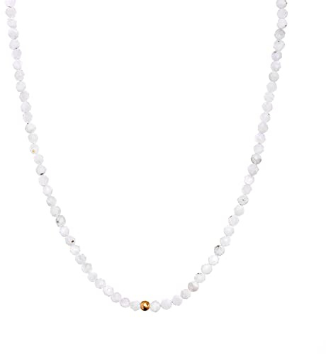 BERGERLIN Naturstein Perlenkette Damen Herren, facettiert, Gold/Silber | Facettierte Naturstein Perlenkette: bunte Halskette Damen & Herren, echte Edelsteine – vom deutschen Prüflabor bestätigt.