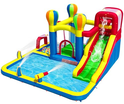 Baralir Inflatable Bounce House with Water Slide – Backyard Inflatable Water Park with 4 Sprinklers, 2 Splash Pools, Fits 5 Kids, Perfect for Summer Fun & Cooling Down