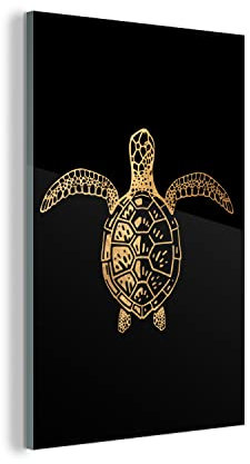 MuchoWow Glasbild Glasfoto Wandbild Bilder Deko 20x30 cm Schildkröte - Tier - Design