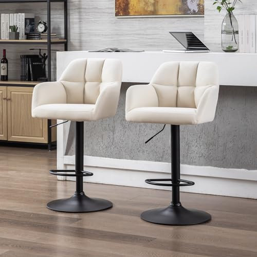 chairus Barhocker 2er Set Samt Sessel Barstuhl Ergonomischer 360° Drehbar Tresenhocker Küche Verstellbarer Höhe Bistrohocker (Beige(Samt))