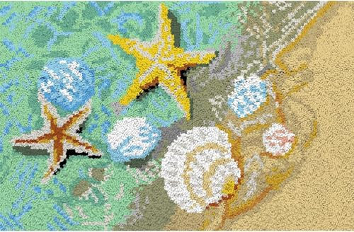 ROCKY&CHAO Latch Hook Rug Kit, DIY Rug Making Kit for Adults Kids, Beach Rug Making Kits, Cross Stitch Kit Carpet Making Cushion Needlework for Beginners, Home Decor, Beach 50x38 cm