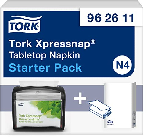Tork Xpressnap Starter Pack Dispensador Negro de Servilletas de Mesa N4, Línea Signature, 16.9 cm x 14.1 cm x 20 cm