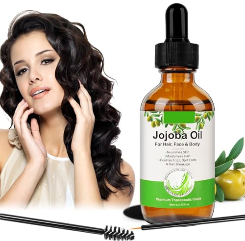 Jojobaöl haare für Haarwuchs, jojoba oil for hair, Jojobaöl Bio Vermeidung von Haarausfall und Förderung von Haarwachstum, für das Wachstum Wimpern, Bart, Nägel, Pflegt die Kopfhaut, 60 ml