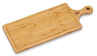 WILMAX - PLANCHE DE SERVICE LONGUE AVEC POIGNÉE 50 X 20 CM - Plateau en bois - en bambou- Planche à découper - Plateau à fromage - Cloche à fromage - Planchette pour le petit-déjeuner, de cuisine