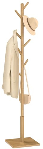 Yawinhe Garderobenständer,180cm Kleiderständer aus Massivholz,Natürlich | Garderobe in Baumform mit Mit 8-Haken;3-verstellbaren Höhen Jackenständer Baumform;Verdickte quadratische Basis,für Eingänge