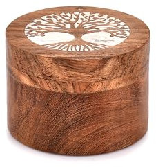 Samhita Urne Arbre de Vie en Bois pour Cendres humaines pour Cendres – Urne funéraire pour Cendres de Chiens, boîte à Souvenirs, urne pour Chien et Chat (8,9 x 8,9 x 6,3 cm)