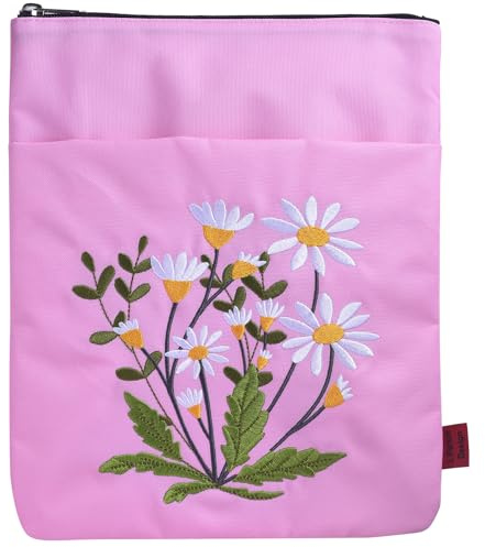 LParkin Geburtsmonat Blume Stickerei Buchhülle mit Reißverschluss, April Gänseblümchen Geburtsblumen Buchhülle Stoff, Geburtstag Blume Buchtasche Geschenke für Buchliebhaber