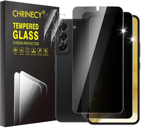 CHRINECY 2+2 Pack Privacy Screen Protector for Samsung Galaxy S22 5G | With Camera Lens Protectors, 9H Tempered Glass, Anti-Spy, Case Friendly