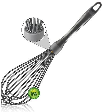 OYV Dishwasher Safe Silicone Whisk, 12-Inch, Grey | Non-Scratch, BPA-Free, 450°F Heat Resistance