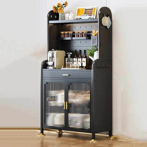 Armoire De Cuisine en Métal,étagère De Cuisine Rangement,Étagère Micro-Ondes,Buffet Meuble De Rangement,avec Étagères et Portes Réglables,pour Cuisine, Salon,Armoire Multi-rangements ( Size : 80x36.5x