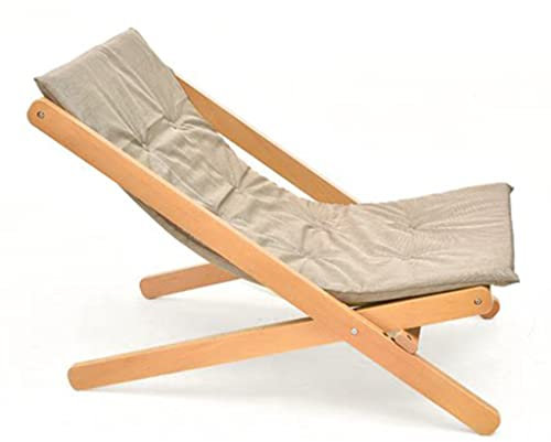 KOHARA Rasenstuhl-Liegestuhl, Outdoor-Klappstühle aus Holz, gepolsterter Sitz, Faltbarer Lounge-Sessel mit Armlehnenkissen, bequemer Einzelstuhl mit 3-Fach Verstellbarer Rückenlehne für