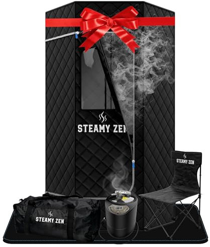 Portable Sauna Box for Home – Steamy Zen Pop Up Steam Sauna with 3L Steamer, Remote, Chair & Mat – Indoor Portable Sauna for Relaxation, Detox & Weight Loss