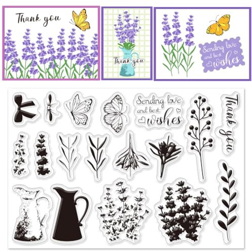 INFUNLY Lavendel-Klarstempel, 6.3x4.3 grüne Blätter, Silikonstempel, Segen, Worte, Gummistempel, Graspflanze, Transparente Silikonstempel Für Kartenherstellung, DIY, Scrapbooking, Album, Papier, Bas