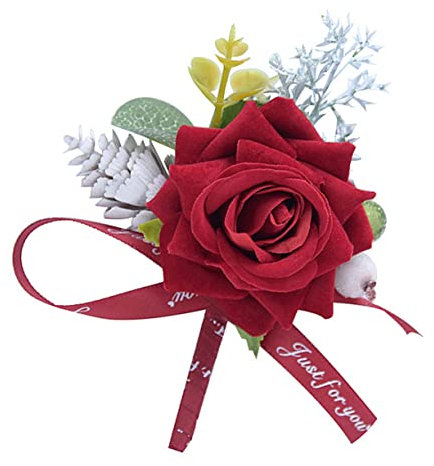 HOOTNEE 1stück Kunstblumen-anstecker Mit Roter Und Schleife Chinesischer Stil Perfektes Hochzeitsaccessoire Für Braut Brautjungfern Und Blumenmädchen Elegante Brosche Für Besondere
