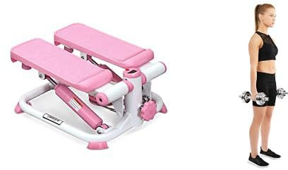 Sunny Health and Fitness Exercise Stepping Machine, Portable Mini Stair Stepper + Adjustable 15 KG Dumbbell Set W/Carry Case, Space Saver, Secure Quick-Lock, Anti-Slip Steel Handle