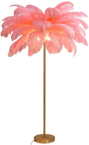 Lampe à Plumes Dorée sur Pied - 160 cm de Hauteur pour Salon, Chambre - Dimmable G4-LED - Lampadaire de Lecture - Rose, Grand