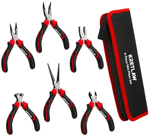 KRETLAW Mini Pliers Set 6Pcs - Needle Nose, Long Nose, Bent Nose, Diagonal, End Cutting and Linesman for DIY, Electronic Repairing & Jewelry with Pouch