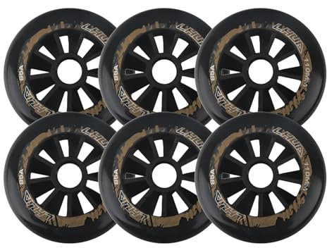 HEFAM 6er-Pack Rollschuhräder für drinnen und draußen, 90 mm/100 mm/110 mm, Inlineskate-Räder, 85A, Rollschuhrad, Skate-Bremsrad,Schwarz,100mm