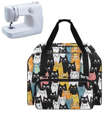 Pzuqiu Custodia per macchina da cucire pesante imbottita borsa portatile compatibile con la maggior parte delle macchine da cucire standard, Gatto cartone animato., Borsa per macchina da cucire