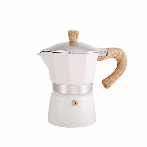 HAOHIZE Espressokokare, Moka Induction, italiensk kaffemaskin med träkornhandtag, aluminiumkaffekanna, spisplattor, espressomaskin verktyg för utomhusbruk (beige, 150 ml)