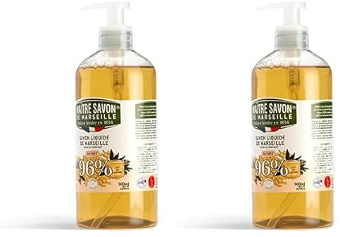 Maître Savon de Marseille- Savon de Marseille liquide NATURE - 500ml. 96% d'origine naturelle (Lot de 2)