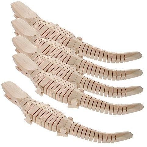 KONTONTY 5stücke Krokodil Spielzeug Aus Holz Modell DIY Blanko Holz Spielzeug Für Modell Dekoration Und Lebendiges Sinnesspielzeug Für Schüler