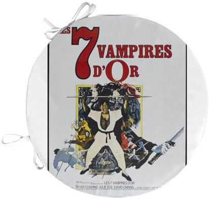 Fabulous Stuhlkissen, rund, die 7 Vampire des Goldes, französisches Filmposter, Retro, Kinoposter – 40 cm – Stuhlkissen