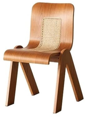 Rattanstuhl Gartenstühle Retro-Esszimmerstuhl aus Rattan – Rückenlehne aus Holz, Loungesessel for Entspannen auf dem Balkon, Retro-Beistellstühle aus der Mitte des Jahrhunderts für Garten， Terrasse， B
