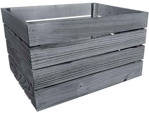 Lermowood Holzkisten Reg 50 x 40 x 30cm Grau | Dekokisten aus Holz Massive Holzkiste Regalkiste Weinkiste