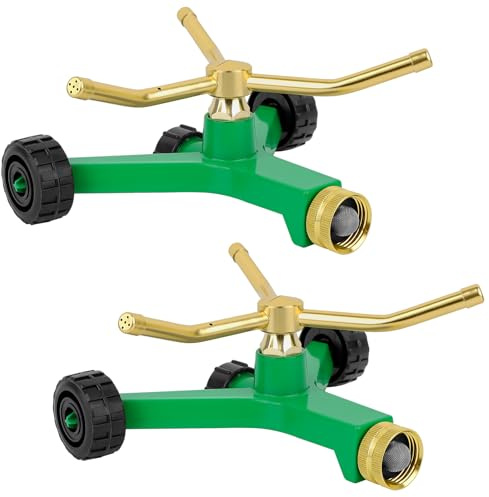 [2 Pack] RESTMO 3-Arm Metal Sprinkler with Wheel Base